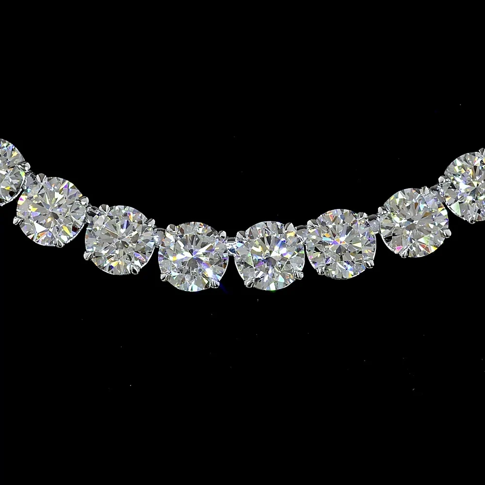 14K White Gold 17" Tennis Necklace with 77 Round Brilliant Cut Lab Diamonds and 8 Marquise Accent Diamonds - 40.48 Carats Total Diamond Weight - Covaloro Fine Jewelry - Image 2