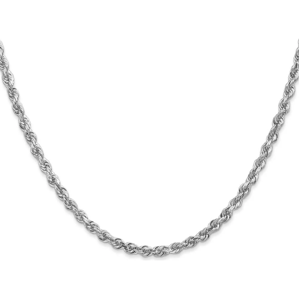 14K White Gold 18" Diamond-Cut Rope Chain - 3.35mm Width with Lobster Clasp by Oro Pregiato - Image 2
