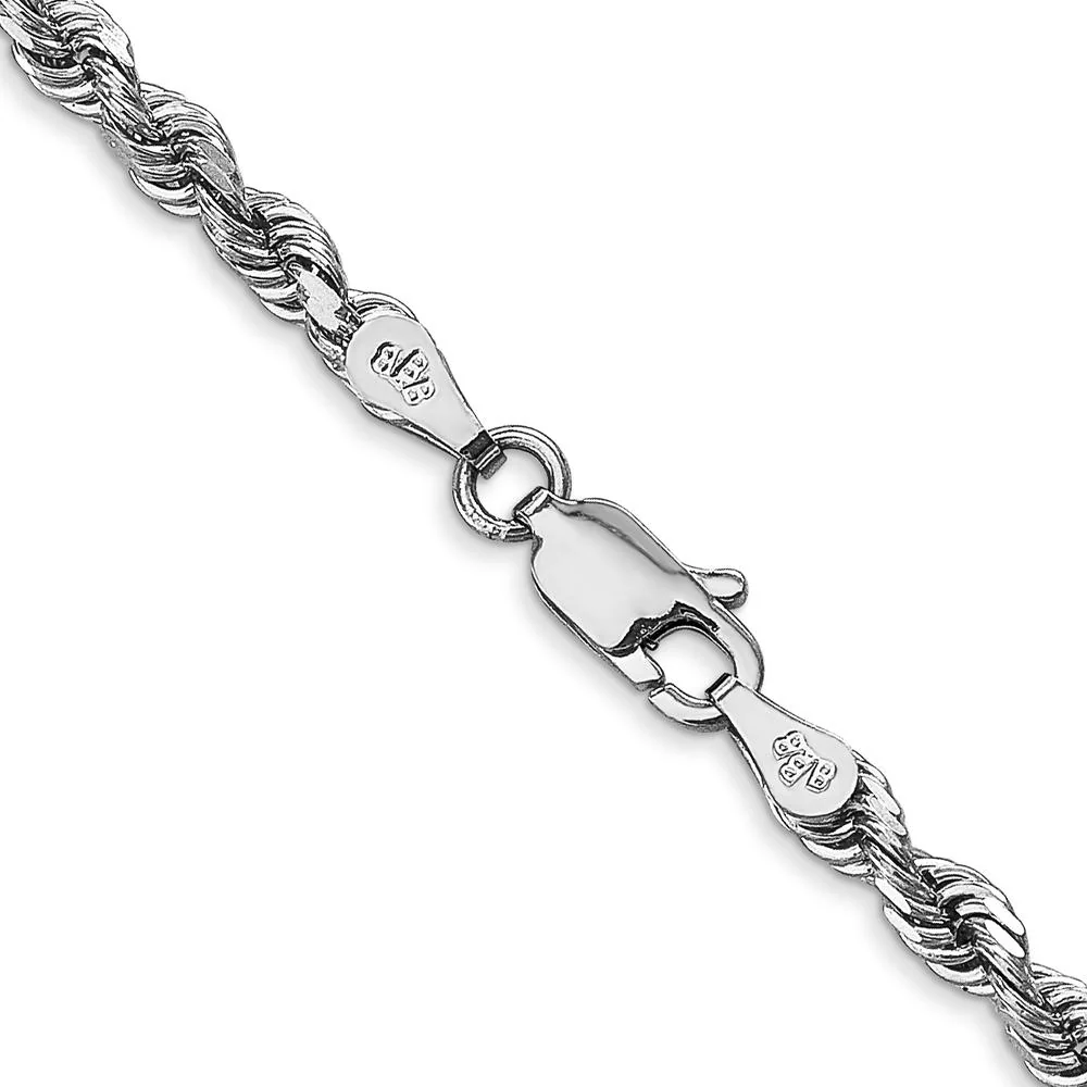 14K White Gold 18" Diamond-Cut Rope Chain - 3.35mm Width with Lobster Clasp by Oro Pregiato - Image 3