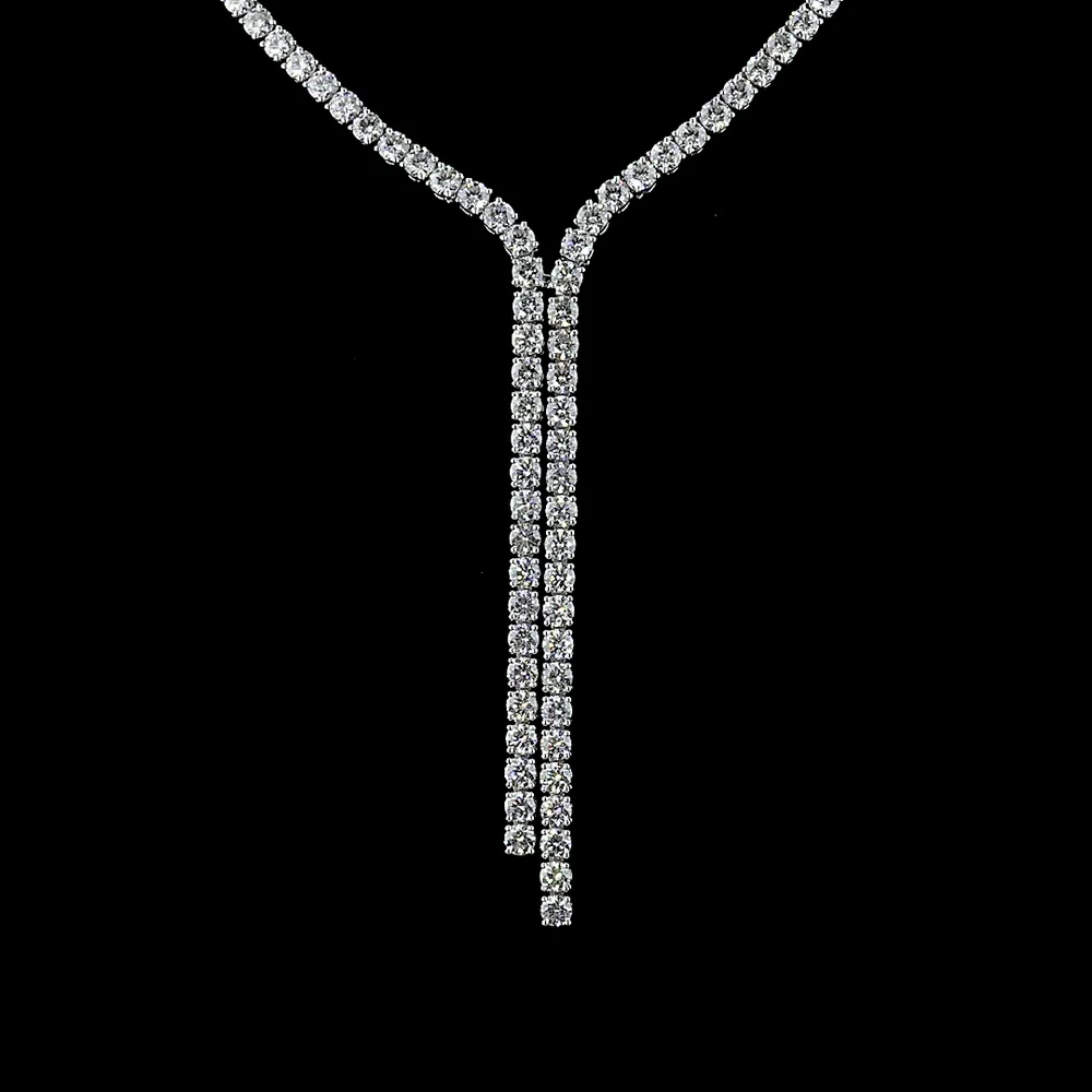 14K White Gold 19.65 Carat Lariat Necklace with 160 Prong-Set Round Lab Diamonds in E-F Color and VS Clarity - Covaloro Fine Jewelry - Image 2