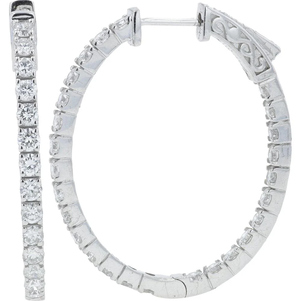 14K White Gold 2.37 Carat Inside - Out Diamond Hoops - 2.37 Carat Total Diamond Weight - Image 2