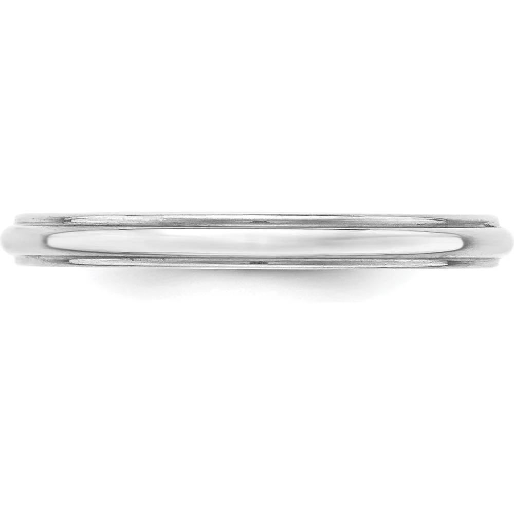 14K White Gold 2.5mm Half Round Wedding Band with Ridged Edges - Size 6 by Luciano & Cie - Image 3