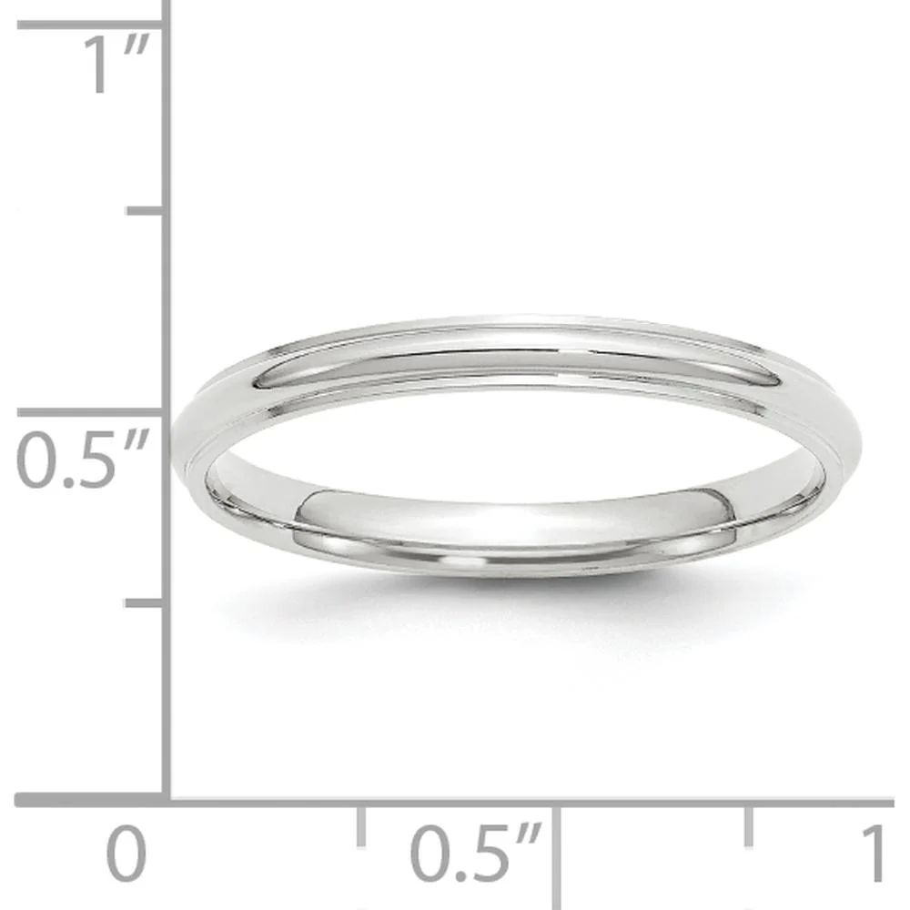 14K White Gold 2.5mm Half Round Wedding Band with Ridged Edges - Size 6 by Luciano & Cie - Image 4