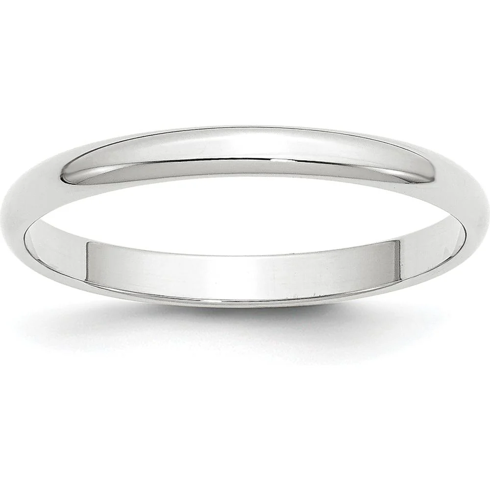 14K White Gold 2.5mm Lightweight Half Round Wedding Band - Rhodium Plated, Size 8.5 by Luciano & Cie