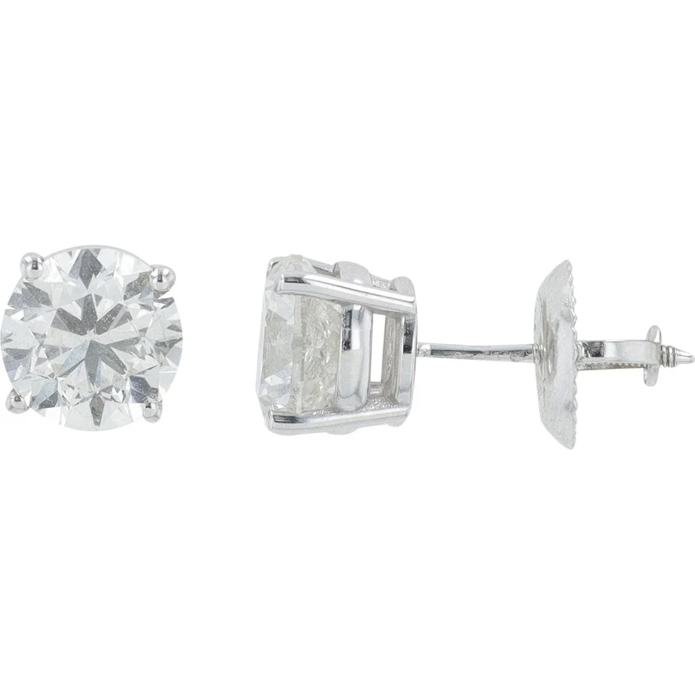 14K White Gold 2 Carat Diamond Stud Earrings with Round Brilliant Diamonds - Image 2