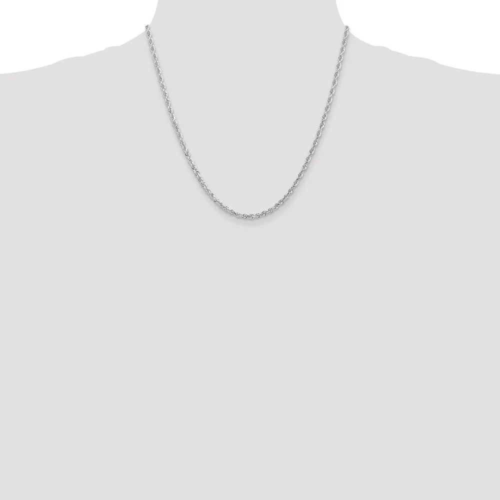 14K White Gold 20" 3mm Diamond-Cut Rope Chain with Lobster Clasp by Oro Pregiato - Image 4