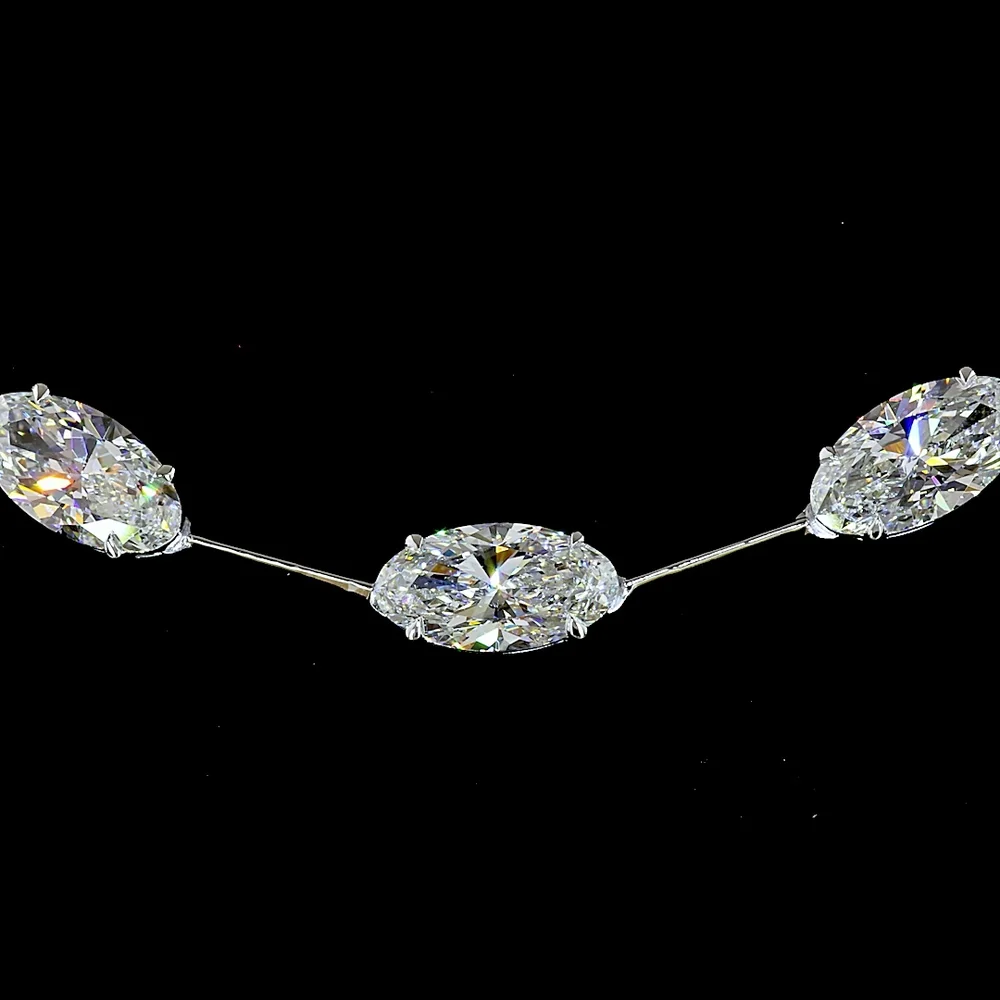 14K White Gold 21.19 Carat East-West Moval Cut Lab Diamond Station Necklace with 25 Prong Set Stones - E-F VS1 Quality - Covaloro Fine Jewelry - Image 2