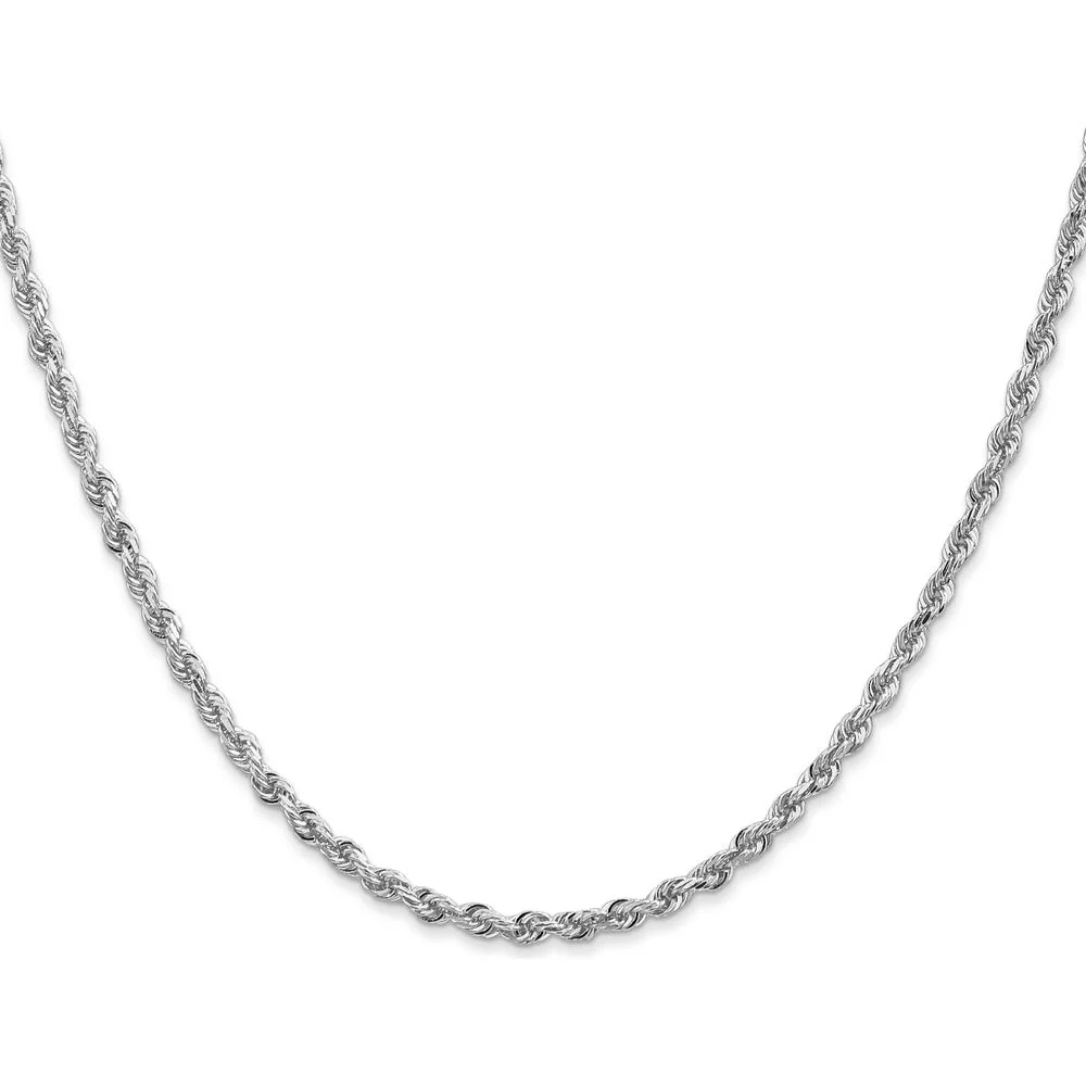 14K White Gold 22" 2.75mm Diamond-Cut Rope Chain Necklace with Lobster Clasp by Oro Pregiato - Image 2