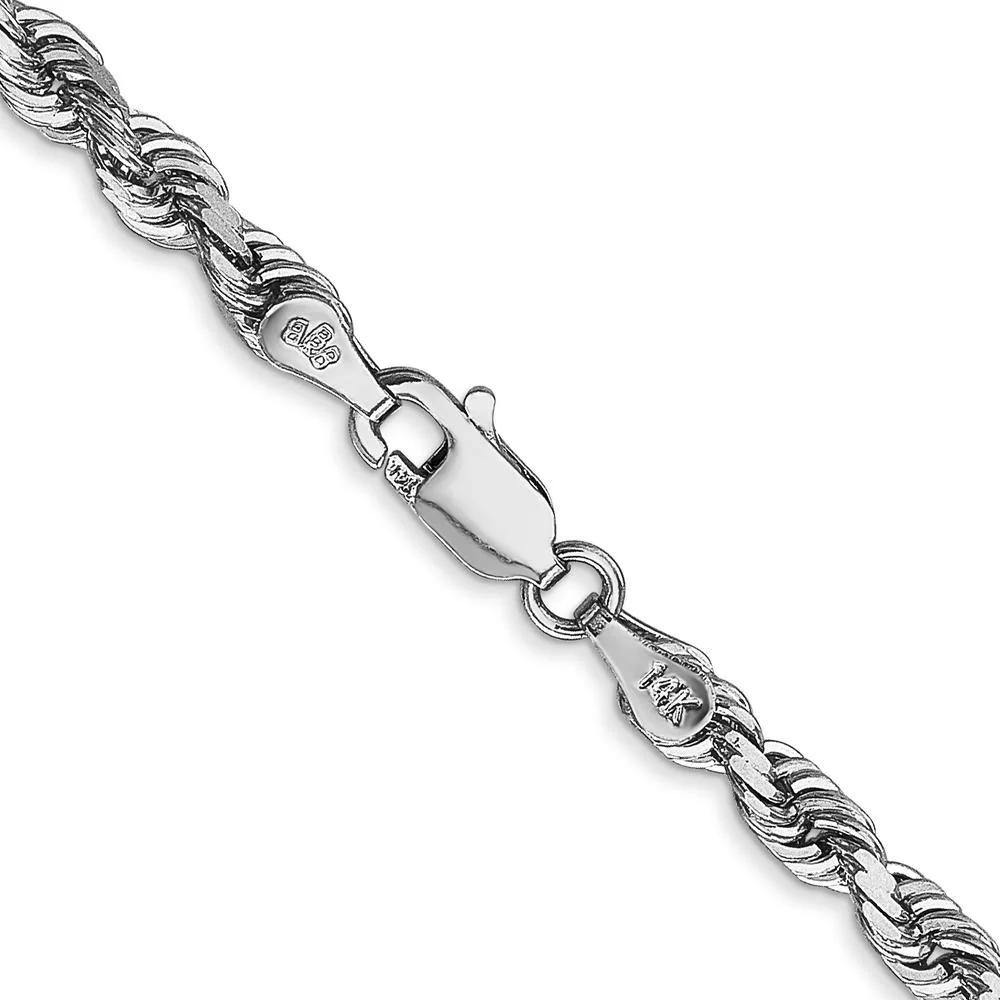 14K White Gold 22" Diamond-Cut Rope Chain Necklace with Lobster Clasp - 4mm Width by Oro Pregiato - Image 3