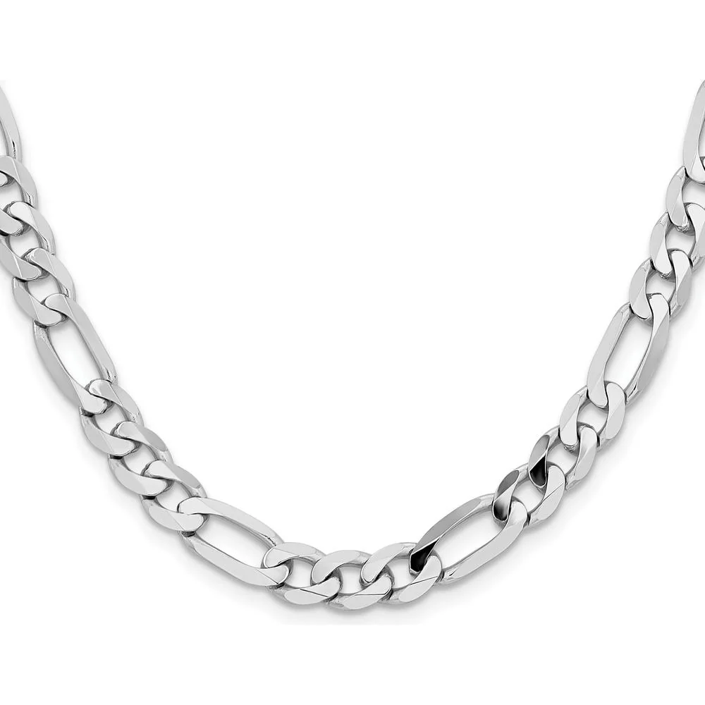 14K White Gold 24" Flat Figaro Chain with Lobster Clasp - 7.5mm Width by Oro Pregiato - Image 2