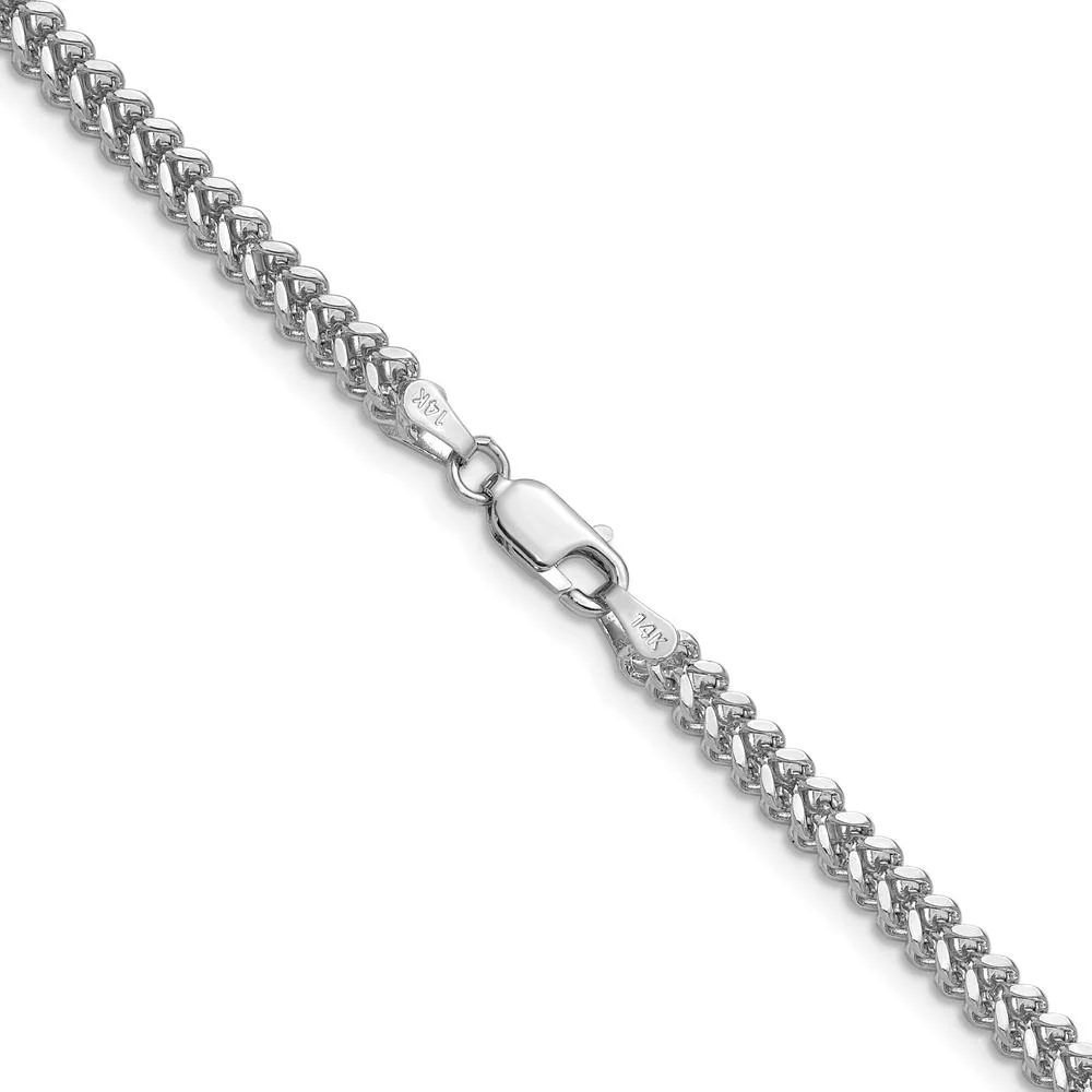 14K White Gold 24" Franco Chain Necklace with Lobster Clasp - 2.5mm Width by Oro Pregiato - Image 3