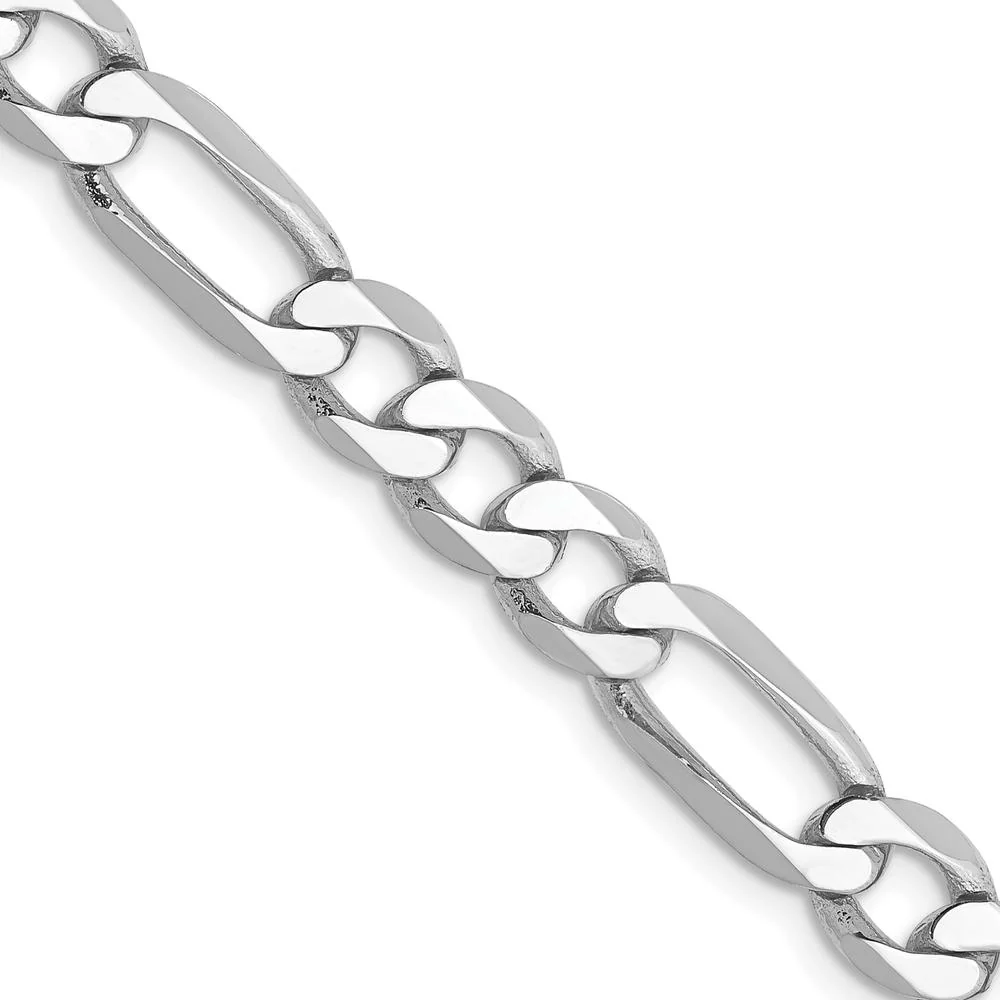 14K White Gold 26" 6mm Flat Figaro Chain Necklace with Lobster Clasp by Oro Pregiato