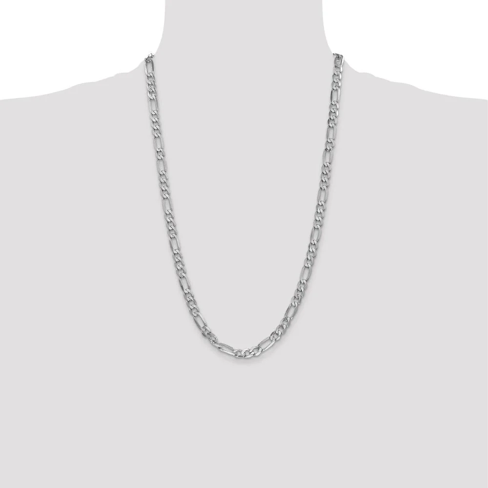 14K White Gold 26" 6mm Flat Figaro Chain Necklace with Lobster Clasp by Oro Pregiato - Image 4