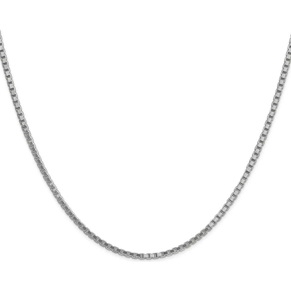 14K White Gold 26" Box Chain Necklace with Lobster Clasp and Rhodium Plating by Oro Pregiato - Image 2