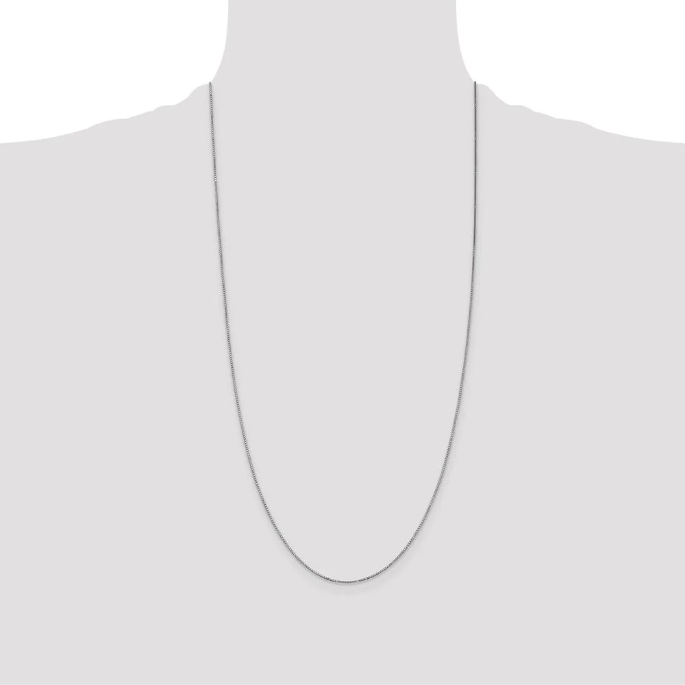14K White Gold 28" 0.9mm Box Chain Necklace with Spring Ring Clasp by Oro Pregiato - Image 4