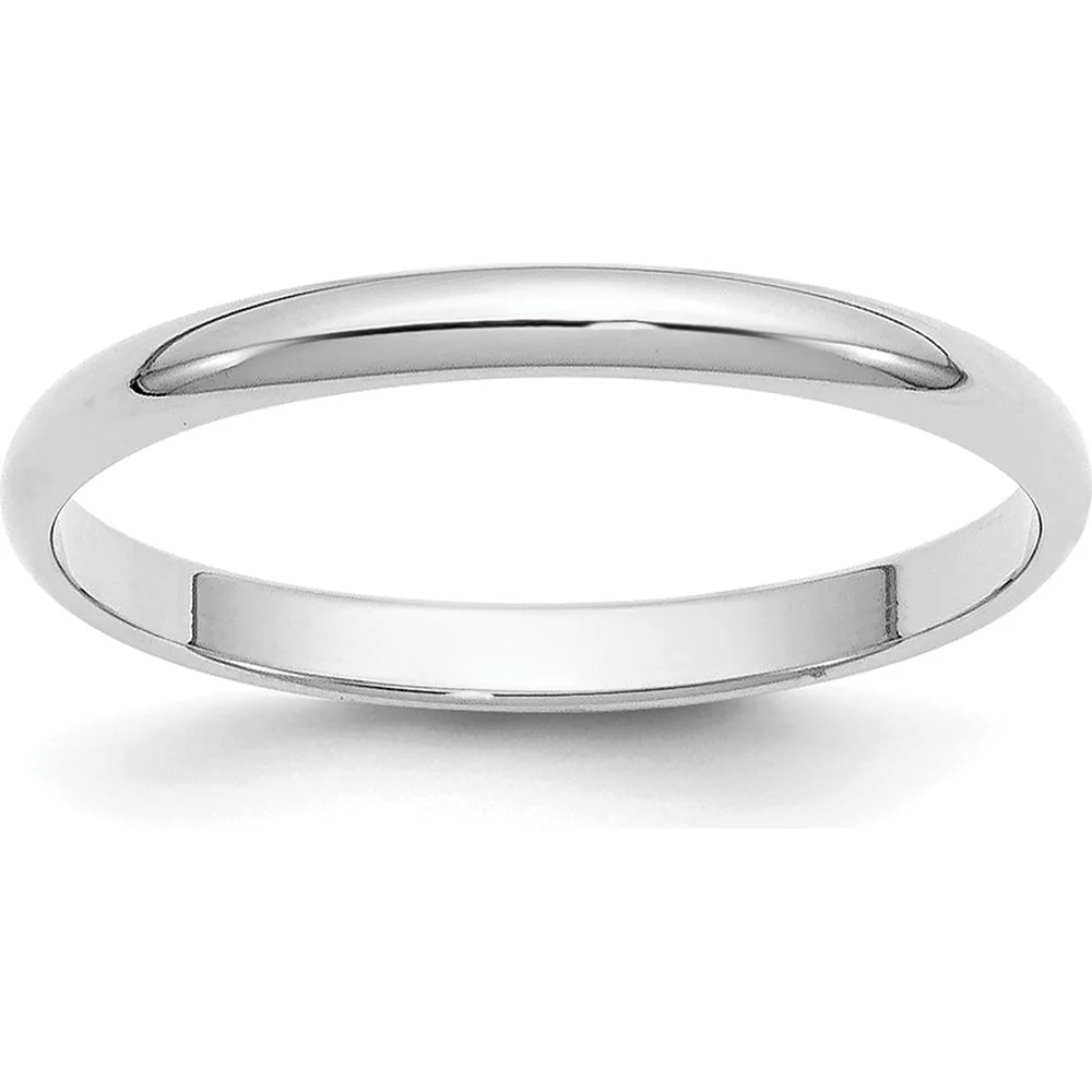 14K White Gold 2mm Half-Round Wedding Band - Solid and Engravable, Size 8 by Luciano & Cie