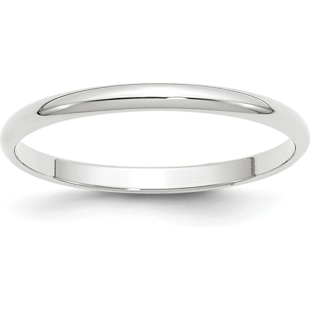 14K White Gold 2mm Lightweight Half Round Wedding Band - Polished Finish, Rhodium Plated, Size 6.5 by Luciano & Cie