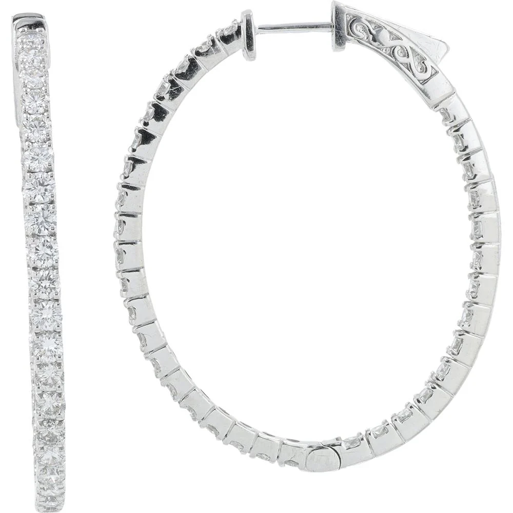 14K White Gold 3.13 Carat Diamond Inside - Out Hoop Earrings - 3.13 Carat Total Diamond Weight - Image 2