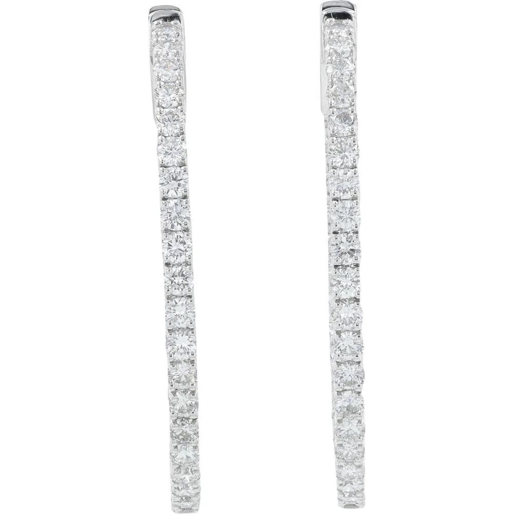 14K White Gold 3.13 Carat Diamond Inside - Out Hoop Earrings - 3.13 Carat Total Diamond Weight - Image 3