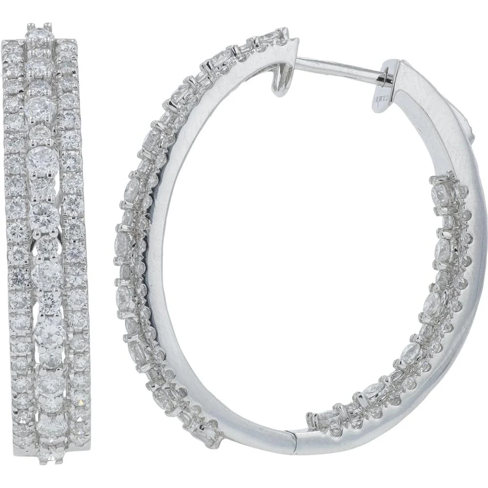14K White Gold 3.19 Carat Total Diamond Inside - Out Hoop Earrings - 1.595 Carat Each Earring - Image 2
