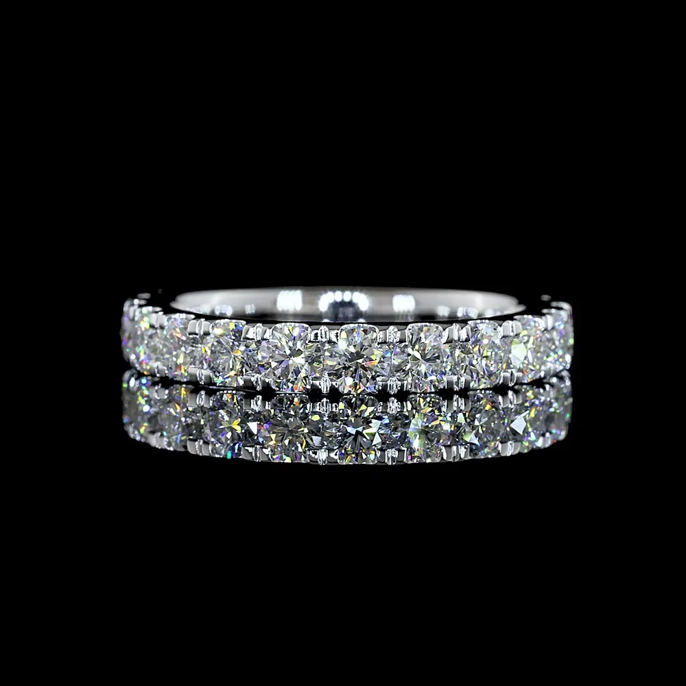 14K White Gold 3/4 Eternity Band with Pavé Set Round Lab Diamonds - 1.51 Carat Total Weight, E-F Color VS Clarity - Covaloro Fine Jewelry