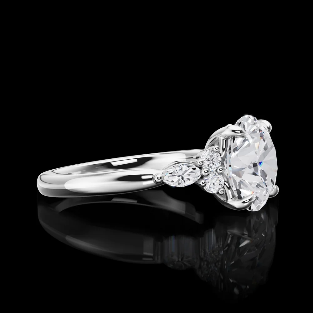 14K White Gold 3.50 Carat Special Ring with 3.25 Carat Round Brilliant Cut Lab Diamond Center and Marquise & Round Diamond Accents - IGI Certified E-F VVS2 - Covaloro Fine Jewelry - Image 2