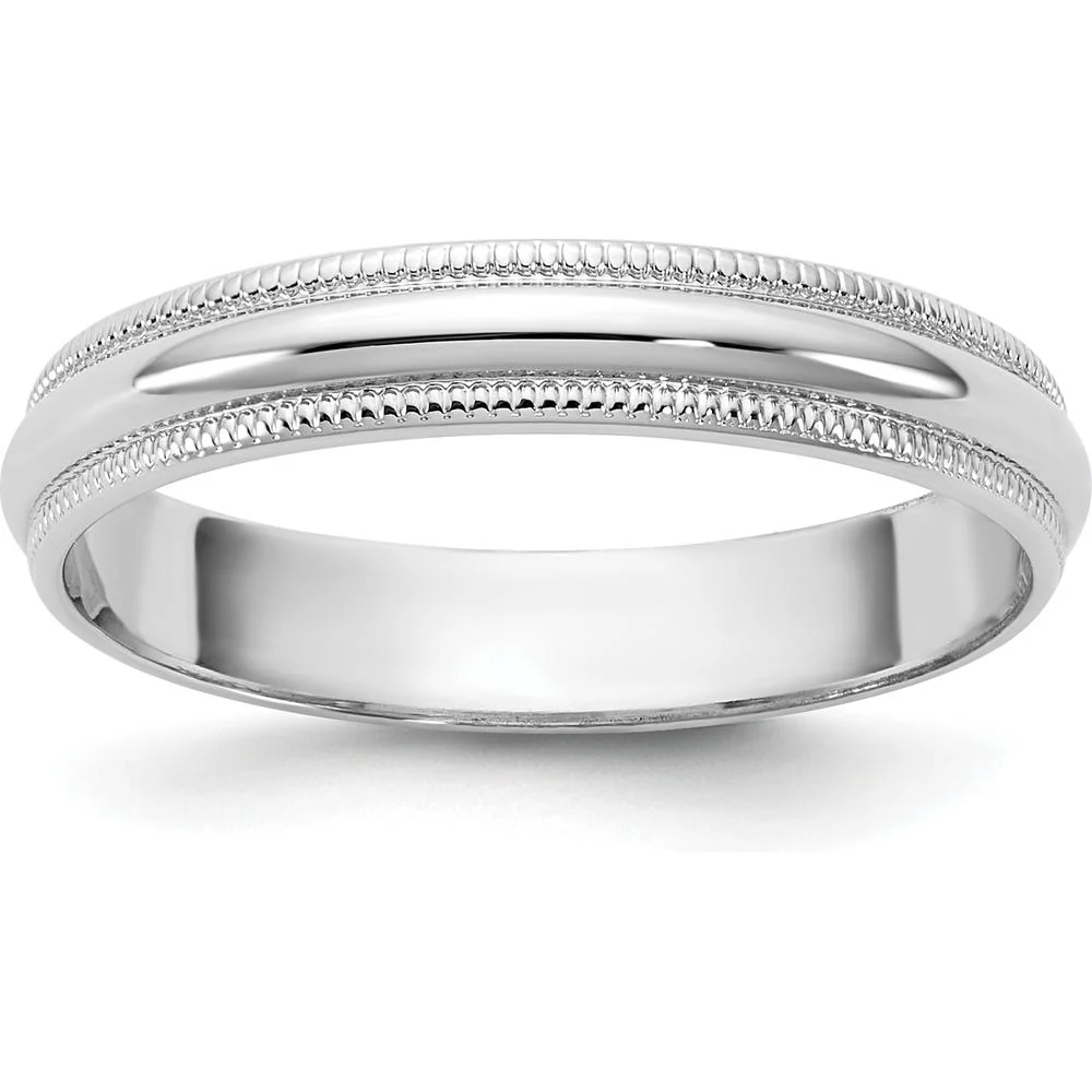 14K White Gold 3.5mm Milgrain Half Round Wedding Band - Unisex, Polished Finish - Size 11 by Luciano & Cie