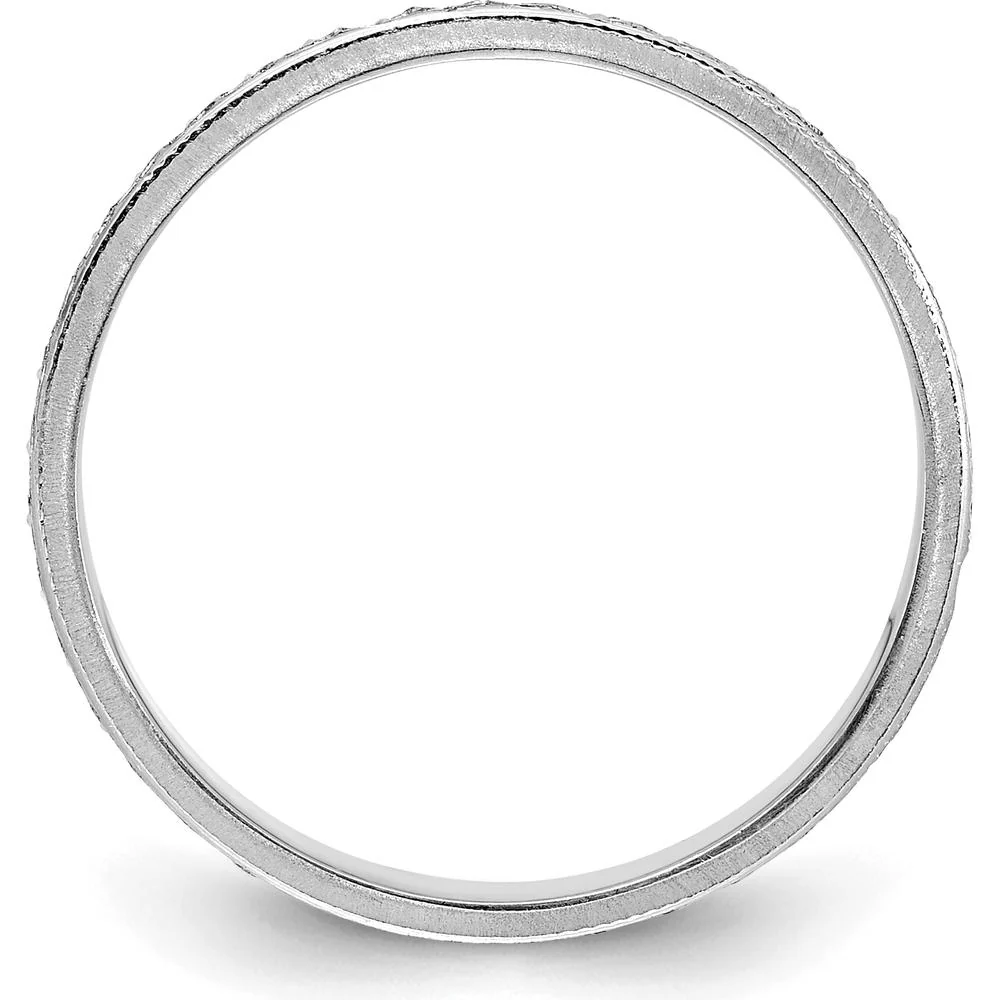 14K White Gold 3.75mm Design Etched Wedding Band - Polished Finish with Rhodium Plating - Size 6 by Luciano & Cie - Image 2
