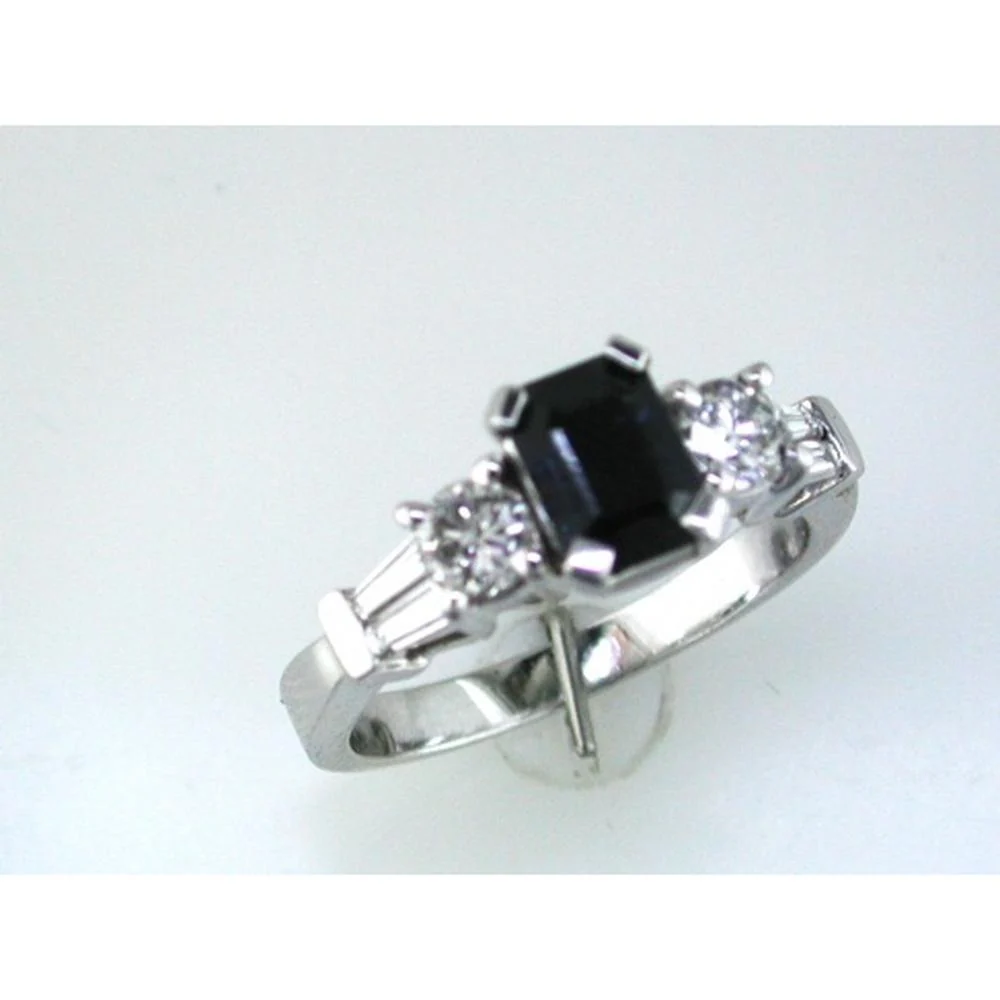 14K White Gold 3-Stone Ring with 1.20 Carat Emerald Cut Sapphire and 0.52 Carat Round Brilliant Diamonds - Royal Jewelry