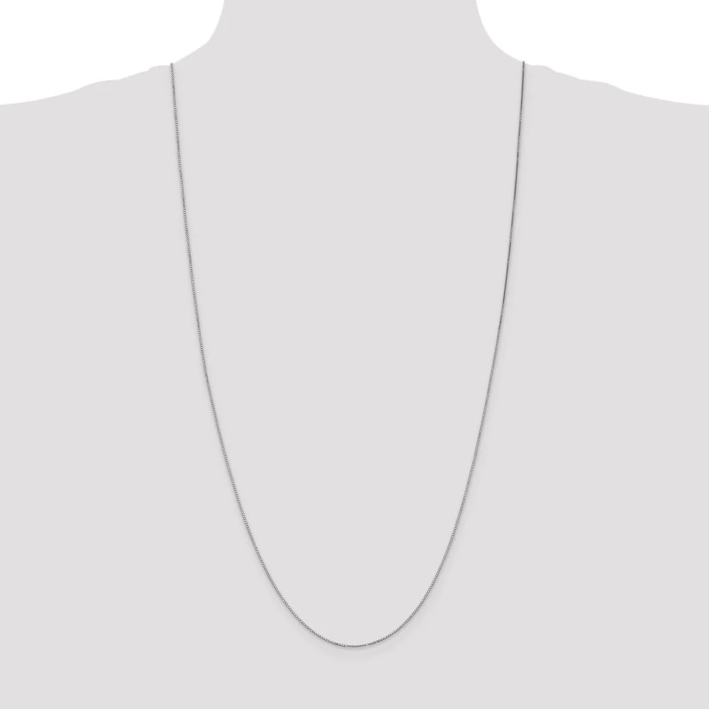 14K White Gold 30" Box Chain Necklace with Rhodium Plating - 0.9mm Width by Oro Pregiato - Image 4