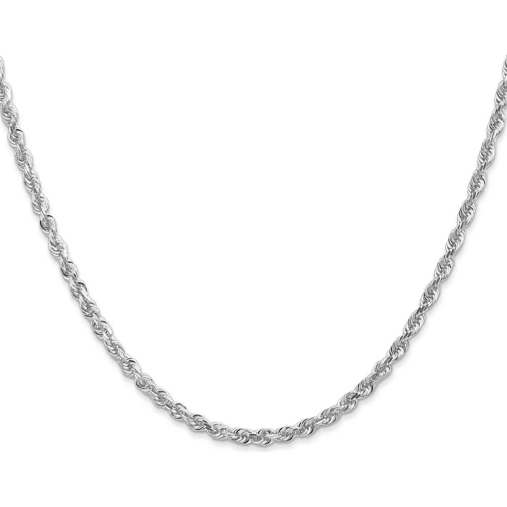 14K White Gold 30" Diamond-Cut Rope Chain Necklace with Lobster Clasp by Oro Pregiato - Image 2