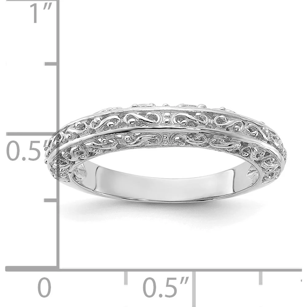 14K White Gold 3mm Filigree Wedding Band with Polished Rhodium Finish - Size 6 by Luciano & Cie - Image 3