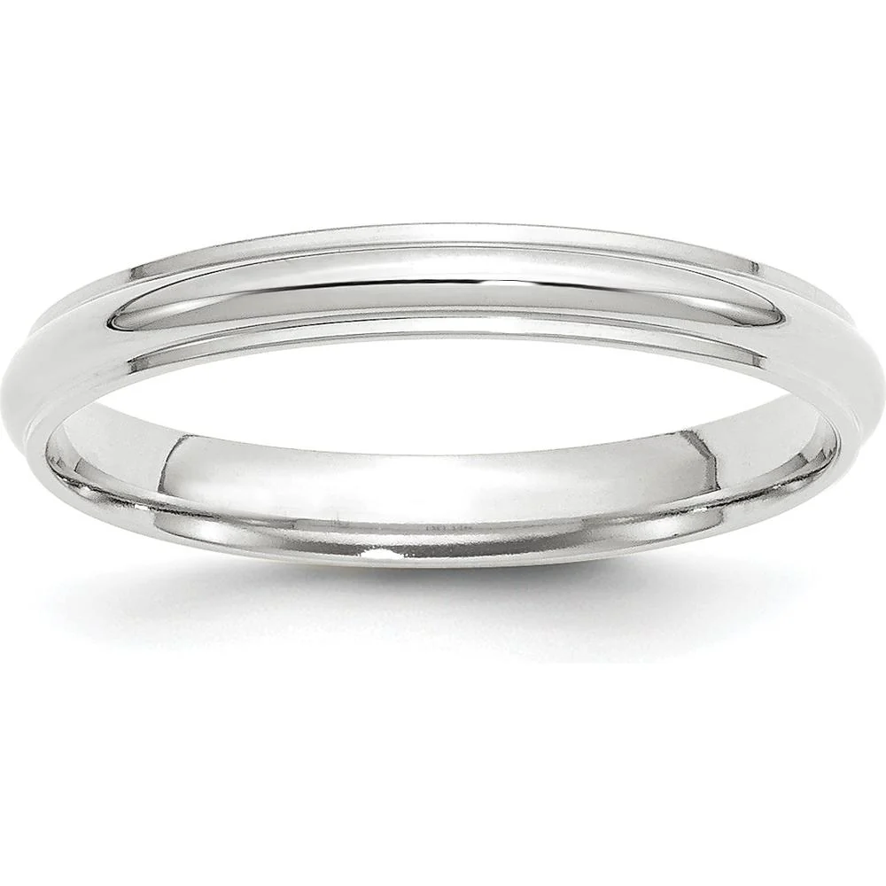 14K White Gold 3mm Half Round Wedding Band with Ridged Edge - Size 10 by Luciano & Cie