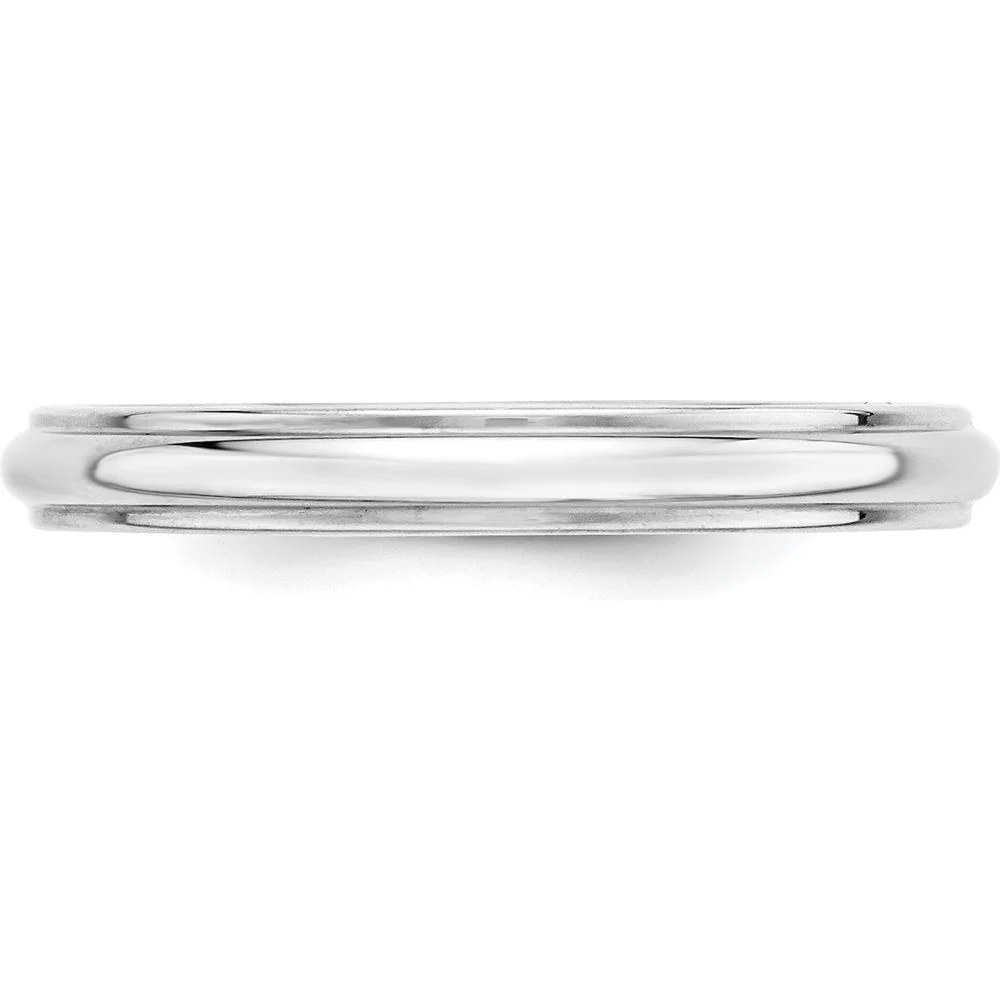 14K White Gold 3mm Half Round Wedding Band with Ridged Edge - Size 13 by Luciano & Cie - Image 2