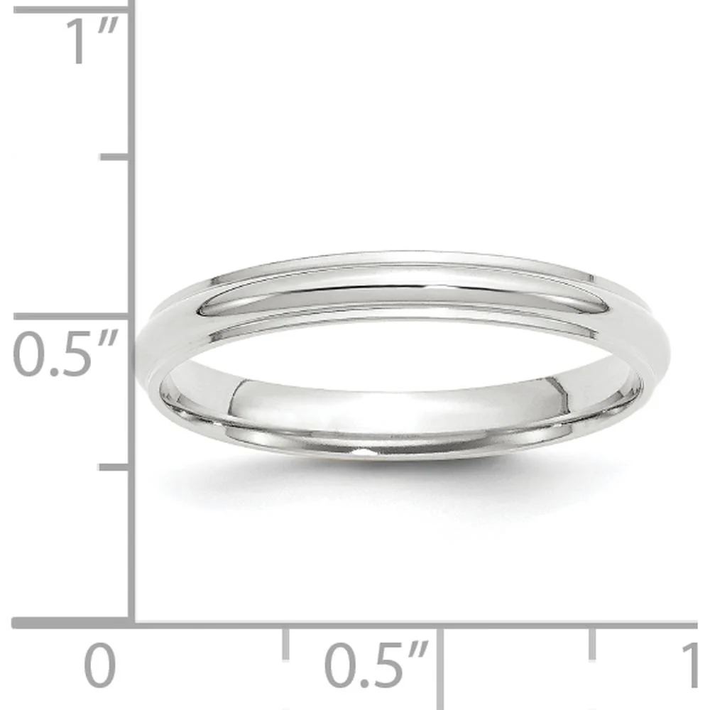 14K White Gold 3mm Half Round Wedding Band with Ridged Edge - Size 8.5 by Luciano & Cie - Image 3
