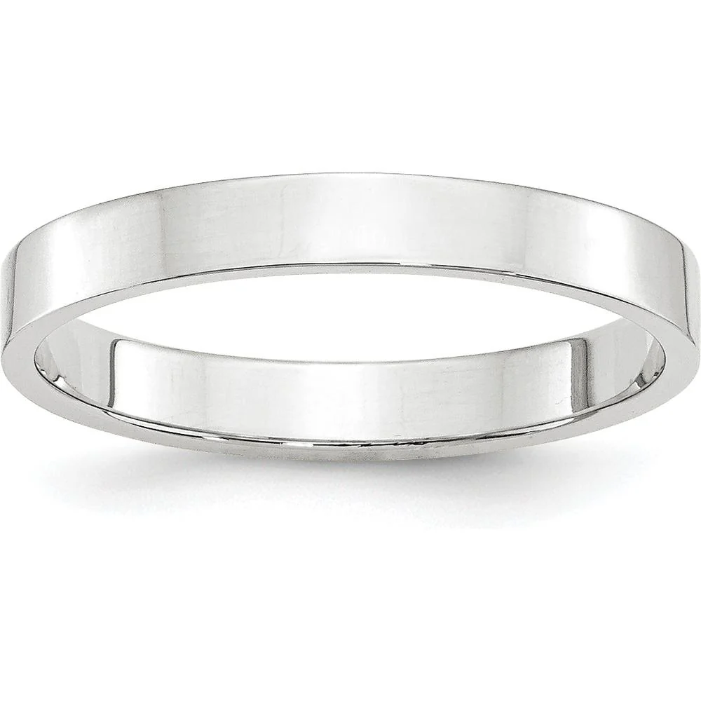 14K White Gold 3mm Lightweight Flat Wedding Band Size 4 - Polished Finish by Luciano & Cie