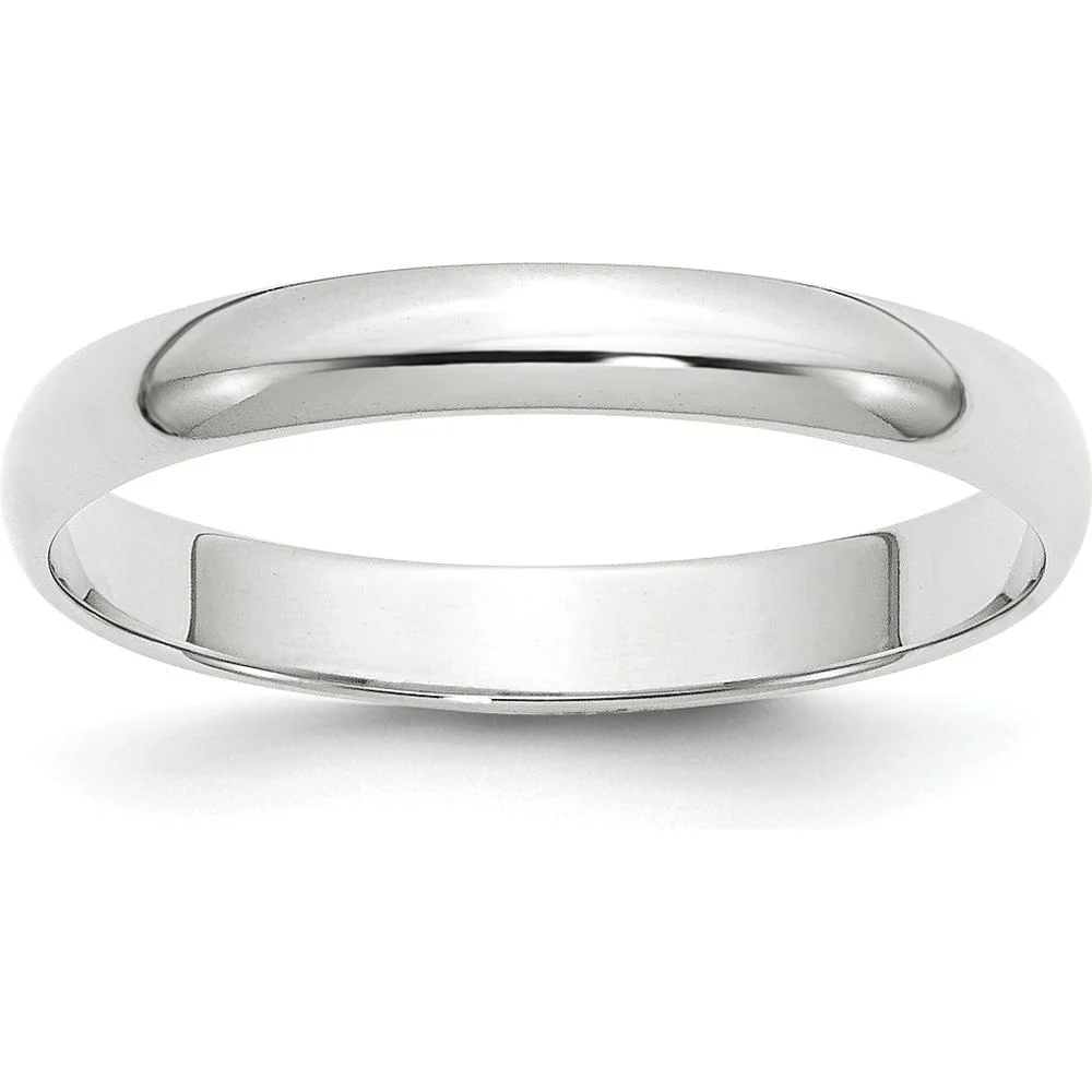 14K White Gold 3mm Lightweight Half Round Wedding Band - Size 8.5 by Luciano & Cie