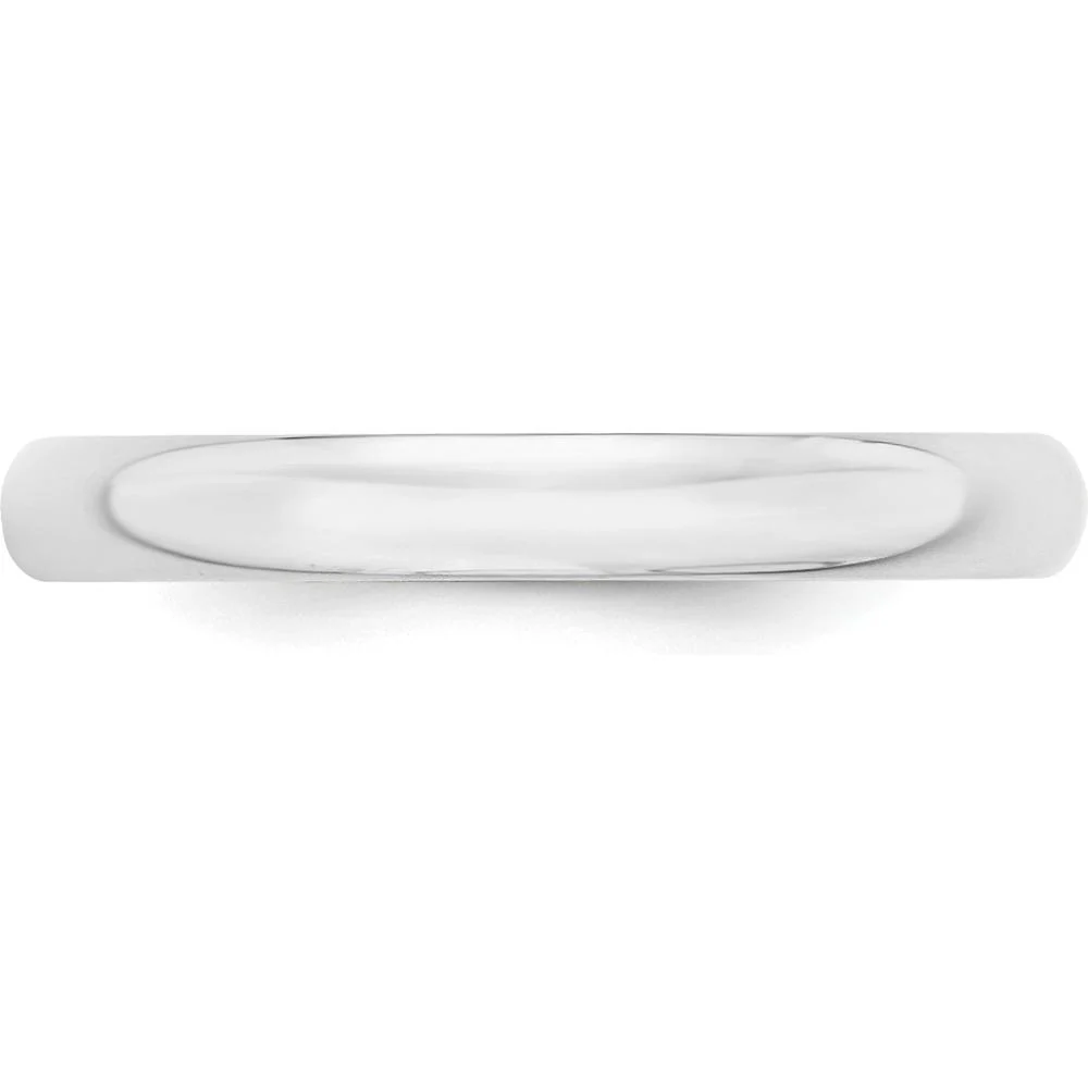 14K White Gold 3mm Lightweight Half Round Wedding Band with Polished Rhodium Finish - Size 4.5 to 4.75 by Luciano & Cie - Image 2