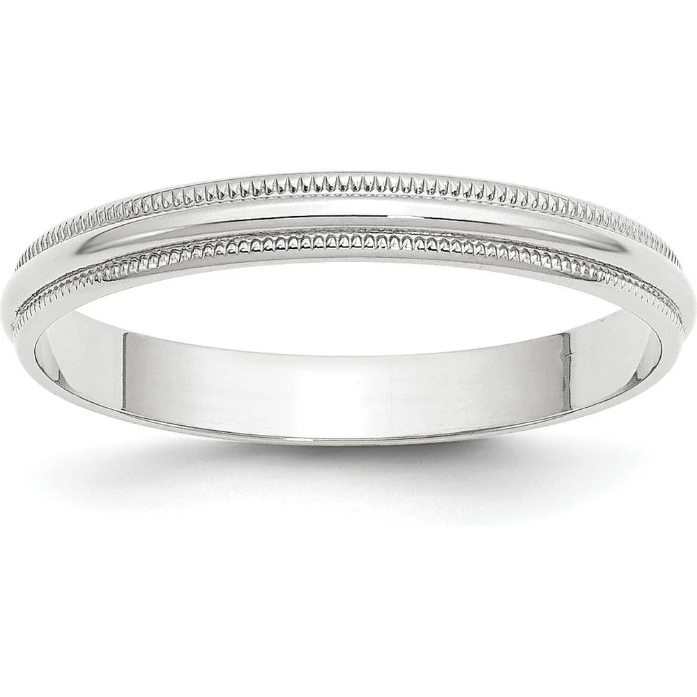 14K White Gold 3mm Lightweight Milgrain Half Round Wedding Band - Size 4.5 by Luciano & Cie