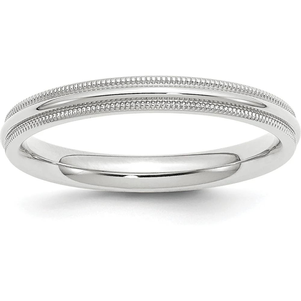 14K White Gold 3mm Milgrain Half-Round Comfort Fit Wedding Band - Size 4.5 by Luciano & Cie