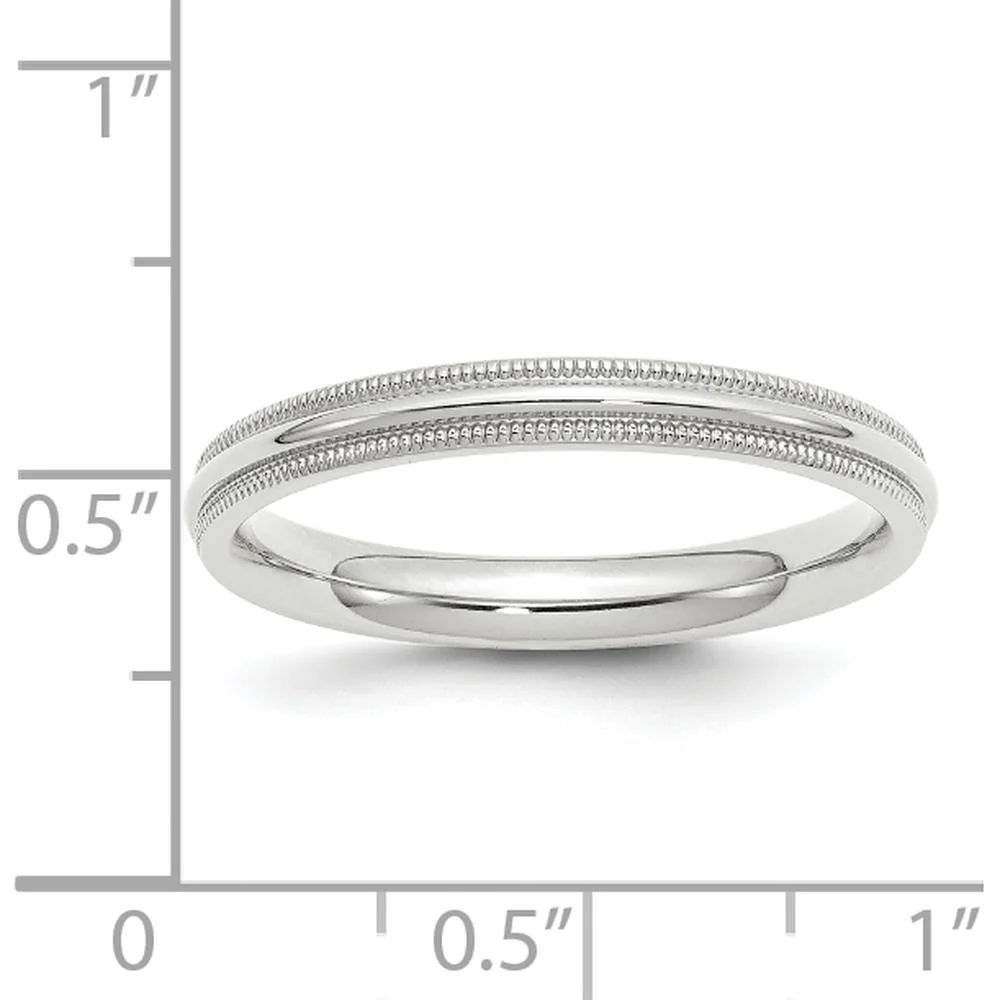14K White Gold 3mm Milgrain Half Round Comfort Fit Wedding Band - Size 8 by Luciano & Cie - Image 2