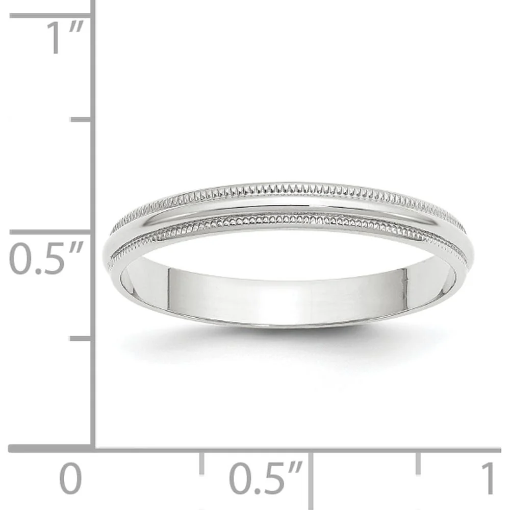 14K White Gold 3mm Milgrain Half Round Wedding Band - Lightweight, Size 14 by Luciano & Cie - Image 3