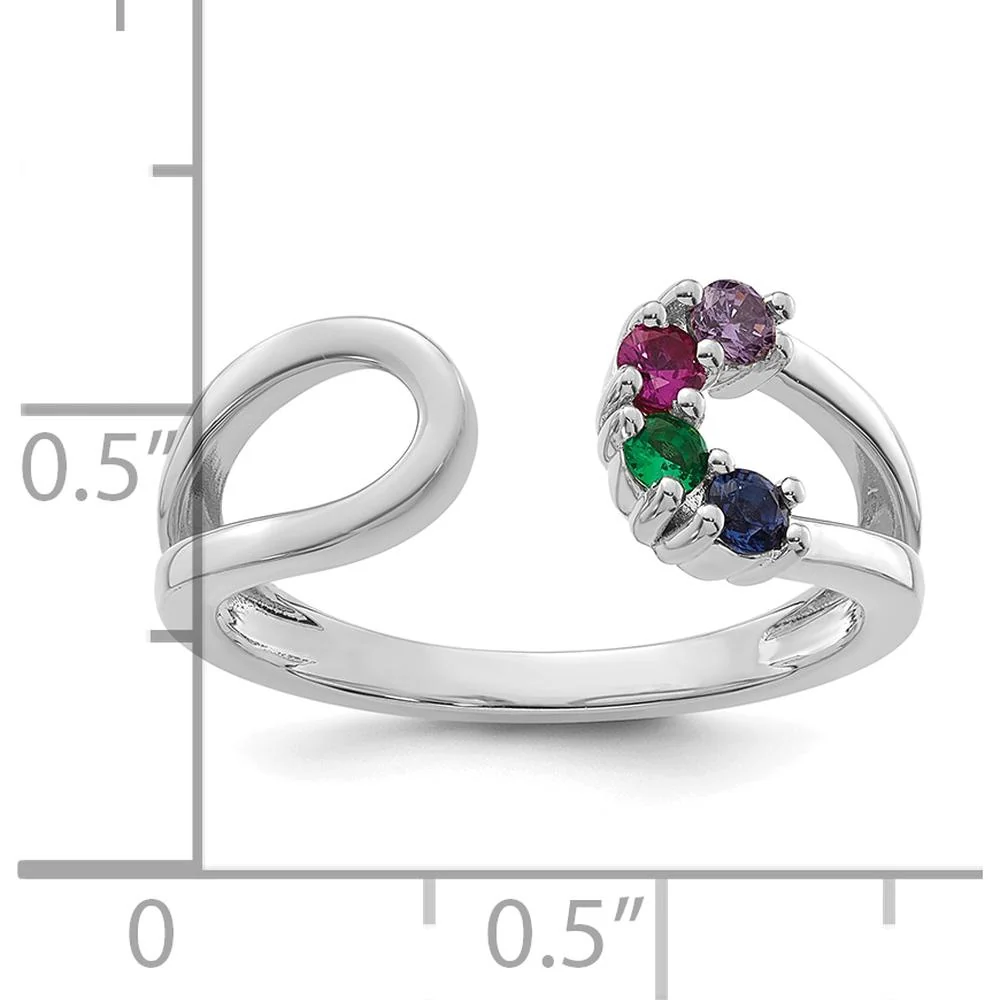 14K White Gold 4-Birthstone Mother's Wrap Ring with Prong-Set Gemstones - Customizable Birthstone Design - Size 7 by Oro Pregiato - Image 6
