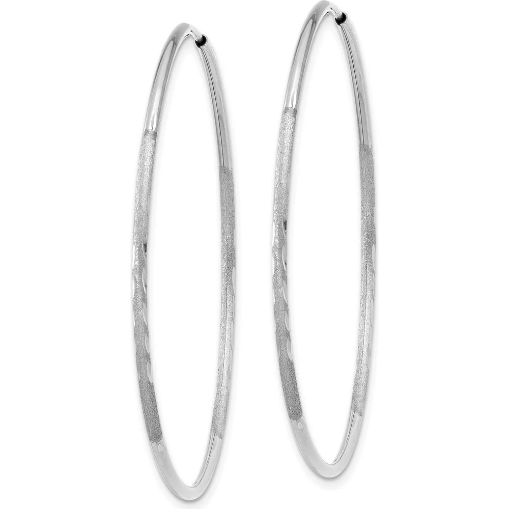 14K White Gold 40mm Diamond-Cut Endless Hoop Earrings with Rhodium Plating by Oro Pregiato - Image 2