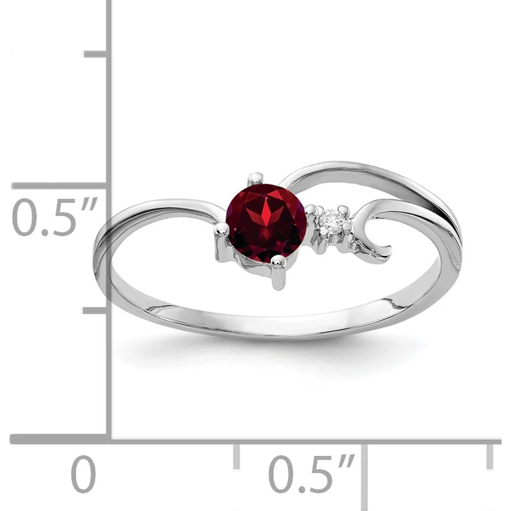 14K White Gold 4mm Garnet & Diamond Ring - 0.35 Carat Total Garnet Weight - Size 6 by Monteluci Fine Jewelry - Image 2