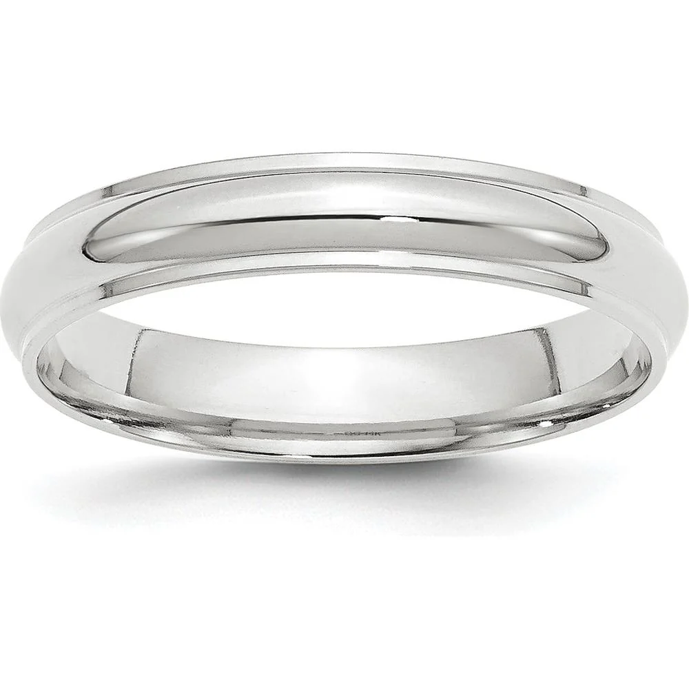 14K White Gold 4mm Half Round Wedding Band with Ridged Edge - Size 9 by Luciano & Cie