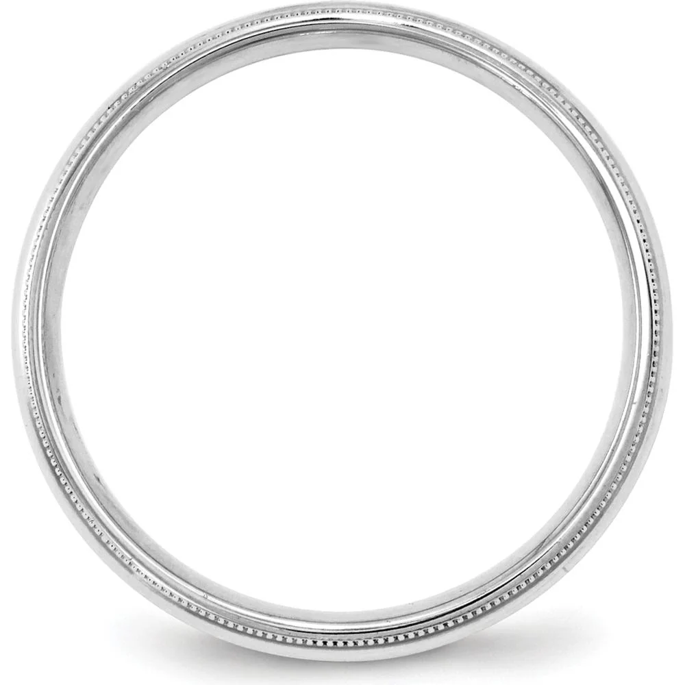 14K White Gold 4mm Milgrain Half Round Comfort Fit Wedding Band - Size 5.5 by Luciano & Cie - Image 2