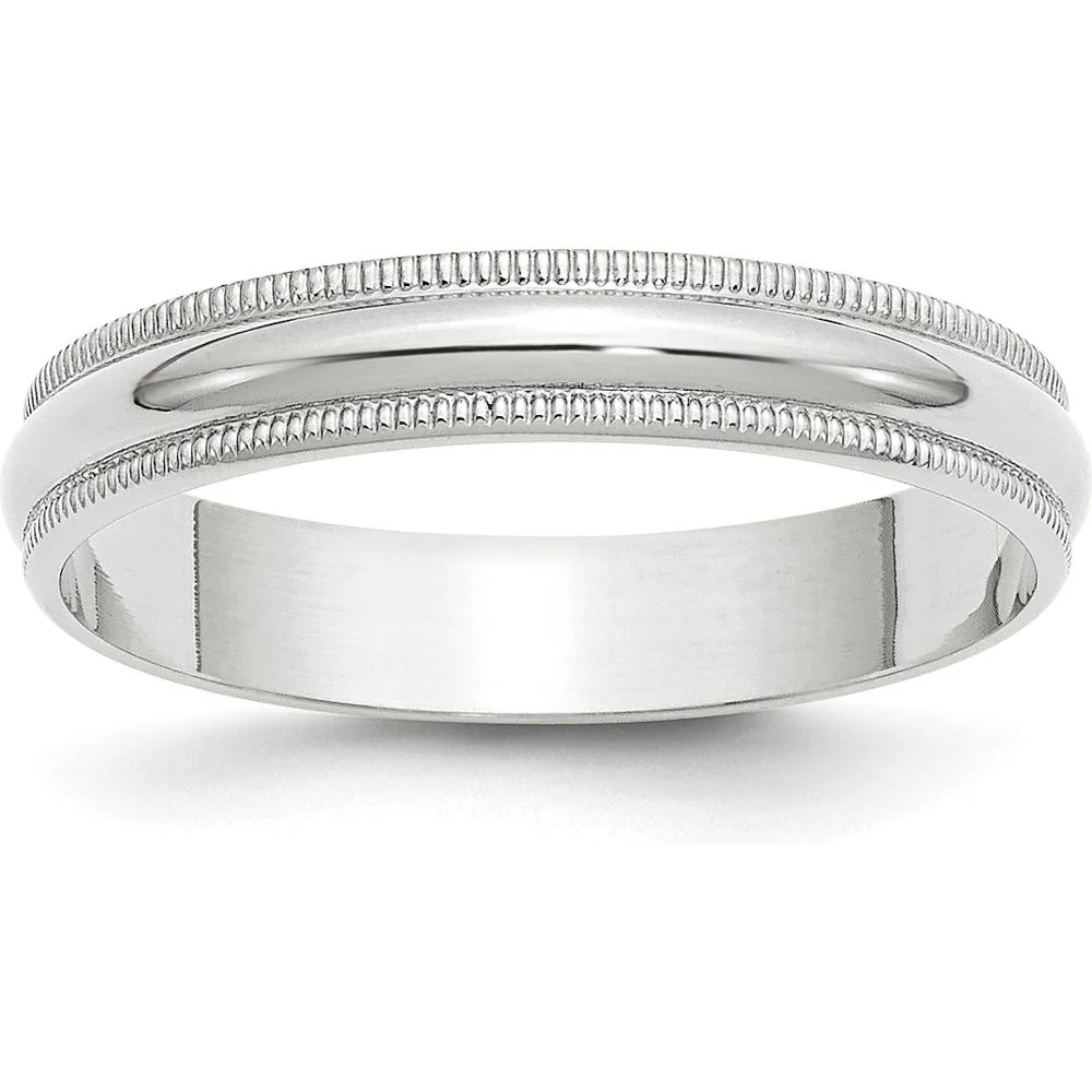 14K White Gold 4mm Milgrain Half Round Wedding Band - Lightweight, Size 6 by Luciano & Cie