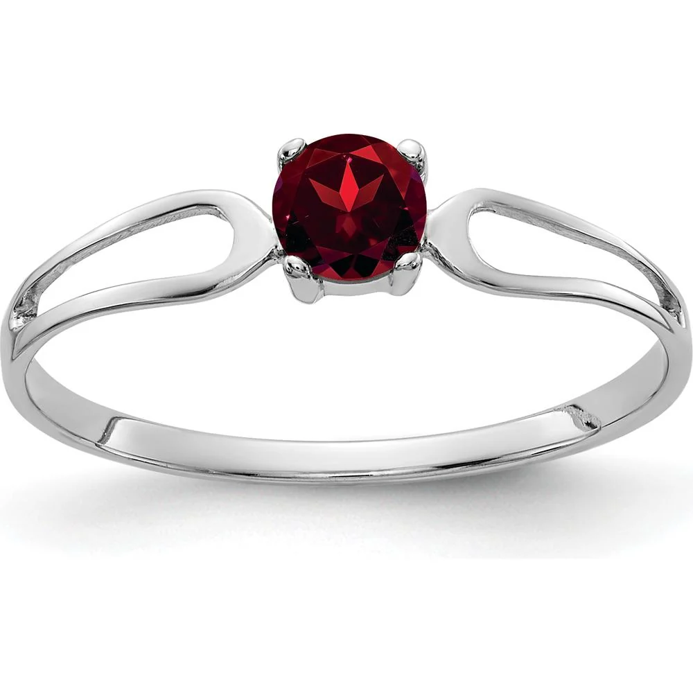 14K White Gold 4mm Round Garnet Ring - 0.35 Carat Total Garnet Weight - Size 6 by Monteluci Fine Jewelry