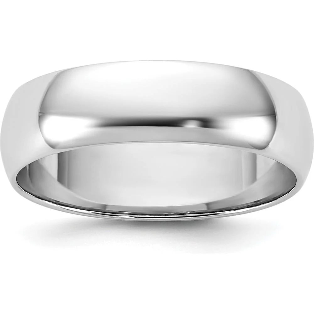 14K White Gold 5.5mm Domed Half Round Wedding Band - Polished Rhodium Finish - Size 9 by Luciano & Cie